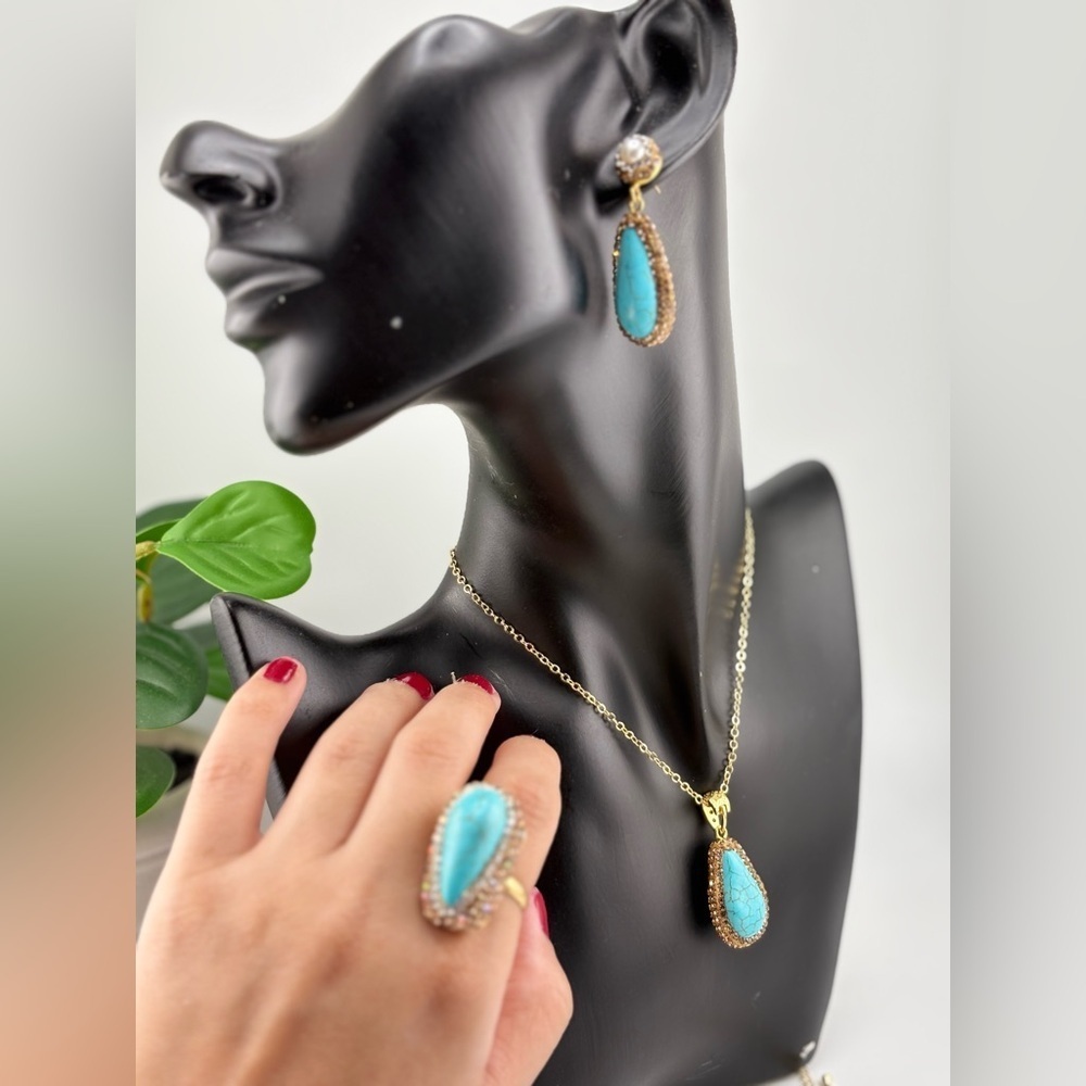 Turquoise Teardrop Jewelry Set β Necklace, Earrings & Ring - Picture 15 of 15